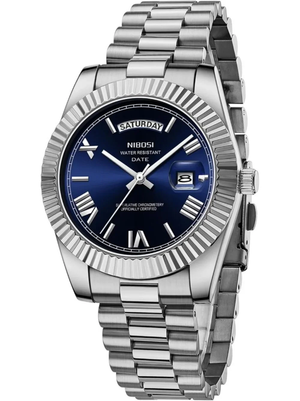 Nibosi Men's Silver Blue Analog Quartz Stainless Waterproof Desiger Wrist Watch